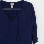 Chico's Womens Embroidered Tassel V Neck 3/4 Sleeve Gauzy Dress Size 2 L Blue Photo 1