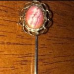 Vintage dainty stick lapel pin brooch coral white marble gold tone filigree Avon Pink Photo 1