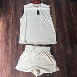 4th & RECKLESS Camel Beige TERRY TOWELLING HIGH WAISTED mini shorts set sz 6 Photo 3