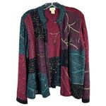 Sigrid Olsen  Sport Medium Petite Cardigan Sweater Beaded Metallic Green Red 1321 Photo 0