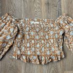 Daughters of India Women’s XL Shirring Cotton Top Brown Boho Peasant Blouse Photo 1