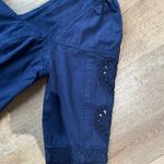 Free People  Boho Navy Puff Sleeve Mini Dress Tassel Tie Embroidery Size Small Photo 2