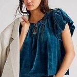 Free People 💙 NWT  Terese Turquoise Velvet Blouse Photo 0