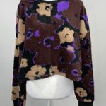 BP New  Floral Print Sherpa Fleece Cropped Sweatshirt Black Brown Purple Photo 3