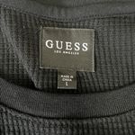 Guess  Waffleknit Long Sleeve Shirt Quilted Shoulders Black Size Large Photo 3