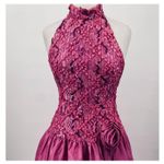 Vintage 80s Halter Fit & Flare Cocktail Dress Sequin Bodice Rosette Hot Pink 6 Photo 2