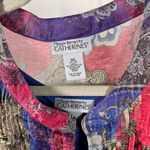 Maggie Barnes‎ Catherines 3X Sheer Blouse Tank Set Paisley Floral Button Front Blue Photo 2