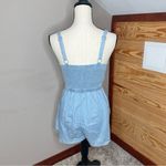 As You Wish As U Wish Chambray Denim Cotton Tie Front Romper in Sky Blue Small Photo 4