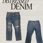 Topshop Blue Distressed Women's Straight Leg Jeans Photo 2