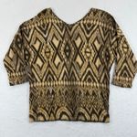 Chico's ‎ Women's Top Size 1 Medium Brown Tan Diamond Geometric Print 3/4 Sleeve Photo 5