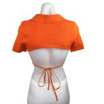 Pretty Little Thing Orange Rib Short Sleeve Collar Polo Shirt Cutout Crop Top Sz M Photo 1
