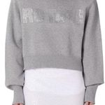 NEW Rotate by Birger Christensen Cropped Sweater Rhinestone Logo size 40 Grey Gray Photo 0