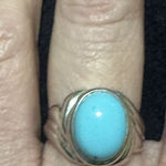 Sterling Silver Natural High Dome Round Turquoise Ring Size 9 Blue Photo 0
