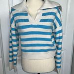 Sincerely Jules  Y2K Cropped Stripe Collared Sweater Blue White‎ Knit Retro Small Photo 0