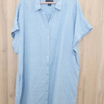 Tahari  Womens Linen Dress Size 3X Light Blue Button Front Coastal Minimalist Photo 0