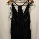 Free People  deep V black embroidered mini dress silver braided double straps Photo 3