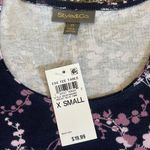 Style & Co New  Blue Purple White Leaf Printed Scoop-Neck Long Sleeve Top XS Photo 2