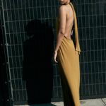 ZARA  maxi halter shawl dress Elegant Olive Green wedding party evening  Photo 16