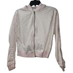 Wise Girl Full Zip Hoodie Athletic Track Jacket Pink Stripe Detail White Photo 0