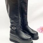 Free People Collection Not For Riding Platform Boots Tall Leather Buckle Black Photo 0