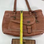 BOC Satchel Organizer Brown Shoulder Bag Charm Clutch Trifold Stitch Wallet Boho Photo 1