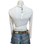 Koral White Long Sleeve Crop Top MEDIUM Ribbed Mock Neck Logo Marlow $85 NEW Photo 4