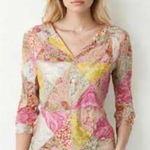 Rose + Olive Women Patchwork Tunic Blouse Small Pink Yellow Blue EUC  Photo 0