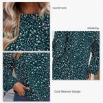 NEW Dark Green with Dainty Ivory Floral Print Cold Shoulder Long Sleeve Blouse Size XL Photo 1