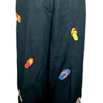 St. Tropez West Black Linen Novelty Summer Shoe Print Pants 12 Photo 0
