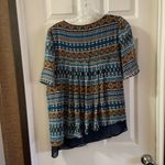 Stylus Multicolor Boho V Neck Short Sleeve Asymmetrical Blouse S Photo 7