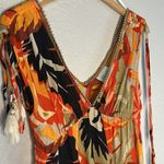 True Destinations Resort Mini Dress Vacation Hawaiian Empire Gold Studs Tropical Orange Size M Photo 2