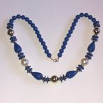Elegant Blue Gold Tone and Faux Pearl Vintage Beaded Boho Necklace Photo 1