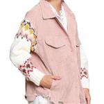 POL Women's Trucker Jacket Size Large Corduroy Sweater Knit Sleeve Boho Pink L Photo 3