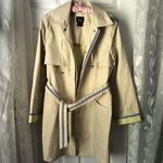 Dennis Basso Classic Natural Trench with Striped Belt hooded buttons cotton sz M Photo 0