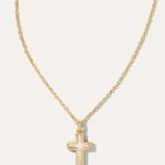 Kendra Scott Cross Gold Pendant Necklace in White Lab Grown Opal Photo 1