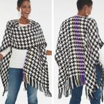 Chico's Houndstooth Ruana Wrap Shall Poncho Knit Sweater Rainbow Tassels Cozy Photo 6