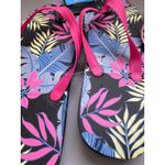 Ladies Flip Flops M 7 8 Tropical Floral Tie Dye Casual Beach Sandals Black Photo 4