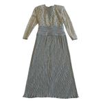 Ricki Lang For Nuit Vintage 1970s Lace Sheer Dress Pleated Size Large Women's Silver Photo 1