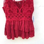 Free People NWT Womens large cherry red Adella lace cross strap Cami tank top Photo 5
