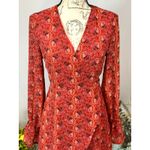 One Way  Wrap Around Paisley Mini Dress Long Sleeves Red/Orange 12 Photo 4