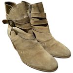 Sundance  Suede Leather Ankle Bootie Pointed Toe Buckle Strap Block Heels Tan 9.5 Photo 0
