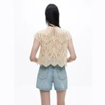ZARA Lace Ruffle Top M Beige Cream Cropped Boho Prairie Cottagecore Romantic Photo 1