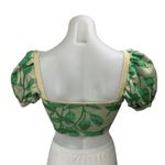 ZARA Green Leaf Print Short Puff Sleeve Tropical Ruched Knit Crop Top Size S Photo 2