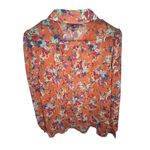 Modcloth Sheer Orange Floral Button Up Loose Fit Long Sleeve Blouse Photo 3
