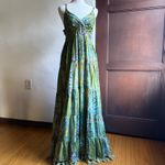 BAROK | Anthropologie Green Floral Beaded Tiered Maxi Dress Tassel Fringe Small Photo 1