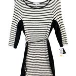 Studio One  Knit Dress S Black White Diamond Striped Belted Stretch Work Career Photo 3