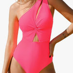 Cupshe NWT  One Shoulder Cutout Swimsuit Pink Twist Front One Piece Lined M Photo 0