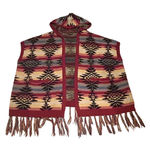American Eagle  Aztec Southwestern Hooded Fringe Open Front Poncho Cape‎ Medium Photo 0