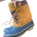 Khombu  winter boots size 10 Kristie leather and man made upper faux fur blue red Photo 0