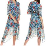 Hutch  Blue Fruit Tropical V-Neck Flowy Midi Dress Size 0X Vacation Beach Photo 1